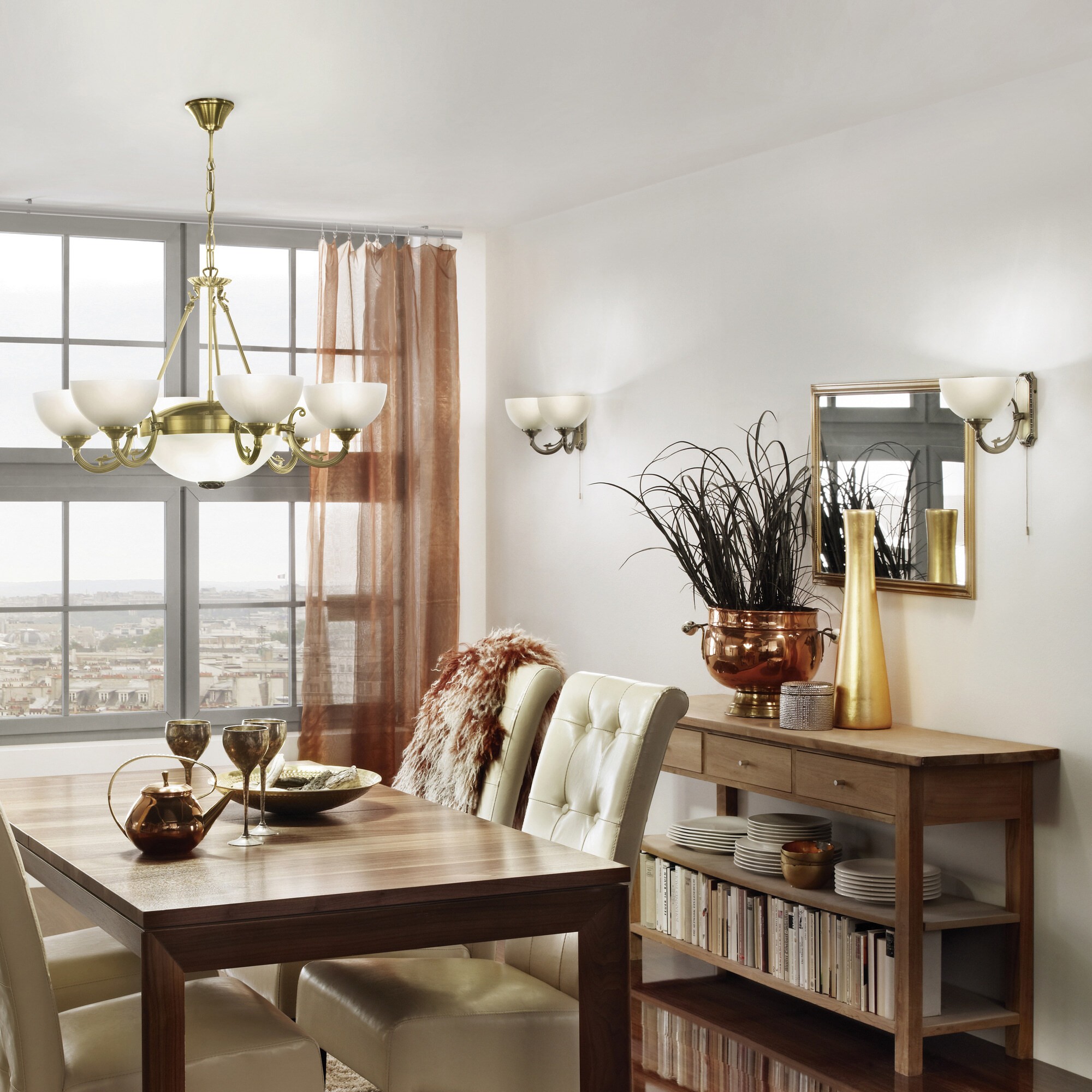 378,95 € Envío gratis | Lámpara de araña Eglo Savoy 360W Ø 74 cm. Metal, vidrio y vidrio satinado. Color blanco, marrón y óxido