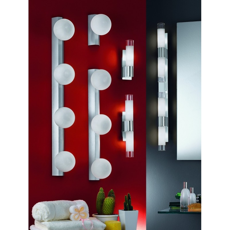 Indoor wall light Eglo Kio 66W Extended Shape 30×5 cm. Lobby and bathroom. Modern Style. Steel, glass and satin glass. White, plated chrome and silver Color