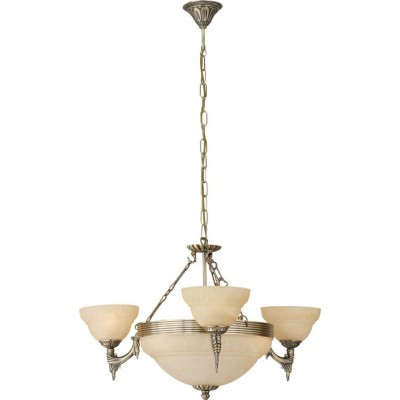 Chandelier Eglo Marbella 360W Conical Shape Ø 74 cm. Living room, dining room and bedroom. Retro, vintage and classic Style. Metal casting and Glass. Champagne, brown and oxide Color