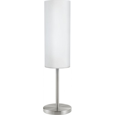 39,95 € Free Shipping | Table lamp Eglo Troy 3 60W Cylindrical Shape Ø 10 cm. Bedroom, office and work zone. Modern and design Style. Steel, glass and satin glass. White, nickel and matt nickel Color