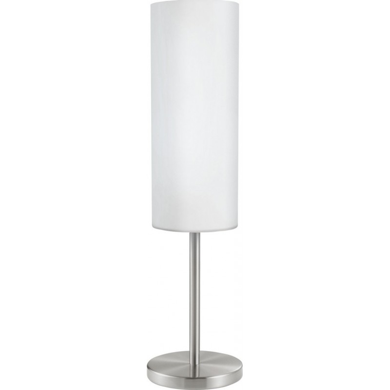 39,95 € Free Shipping | Table lamp Eglo Troy 3 60W Cylindrical Shape Ø 10 cm. Bedroom, office and work zone. Modern and design Style. Steel, Glass and Satin glass. White, nickel and matt nickel Color