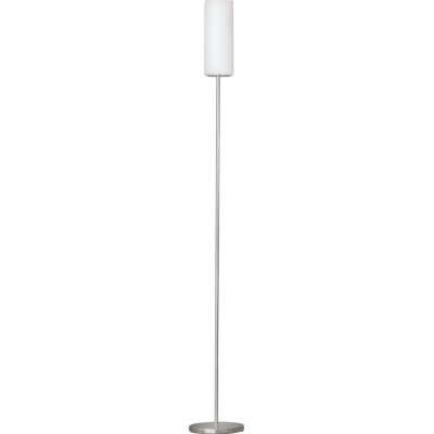 Floor lamp Eglo Troy 3 60W Cylindrical Shape Ø 10 cm. Dining room, bedroom and office. Modern, sophisticated and design Style. Steel, Glass and Satin glass. White, nickel and matt nickel Color