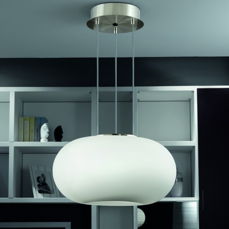 105,95 € Free Shipping | Hanging lamp Eglo Optica 120W Spherical Shape Ø 28 cm. Living room and dining room. Classic Style. Steel, Glass and Opal glass. White, nickel and matt nickel Color