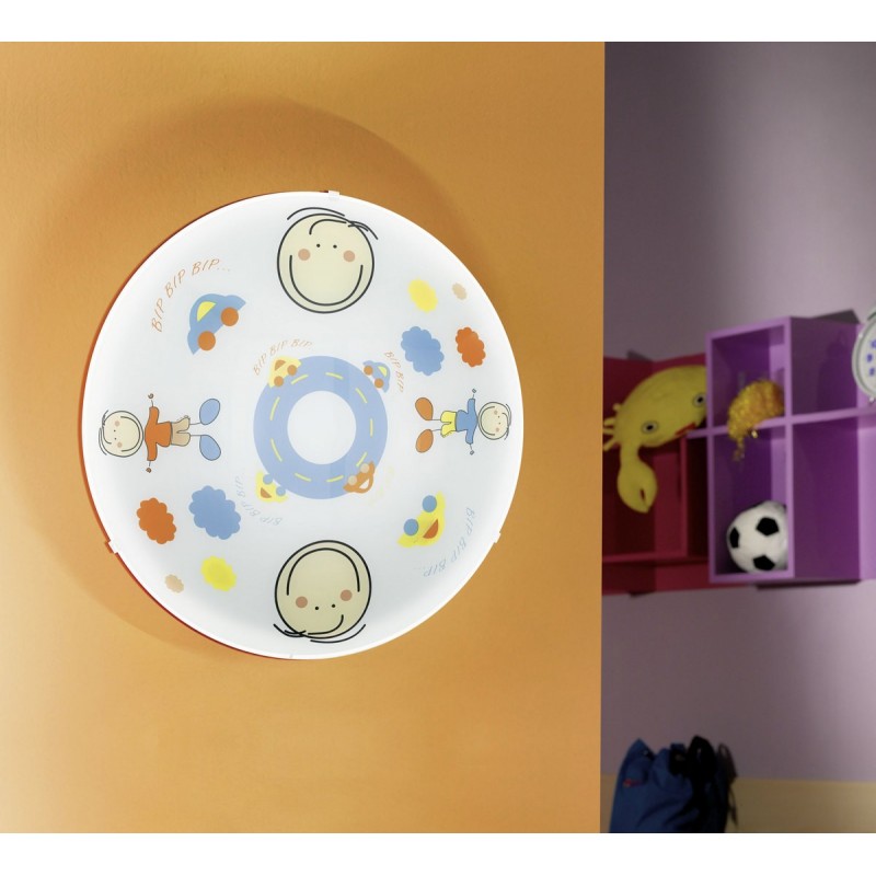 65,95 € Free Shipping | Kids lamp Eglo Junior 2 120W Spherical Shape Ø 39 cm. Wall and ceiling lamp Bedroom and kids zone. Design and cool Style. Steel, glass and satin glass. White Color