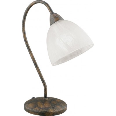 37,95 € Free Shipping | Table lamp Eglo Dionis 40W Conical Shape 34×24 cm. Bedroom, office and work zone. Retro, vintage and classic Style. Steel and glass. White, brown and oxide Color