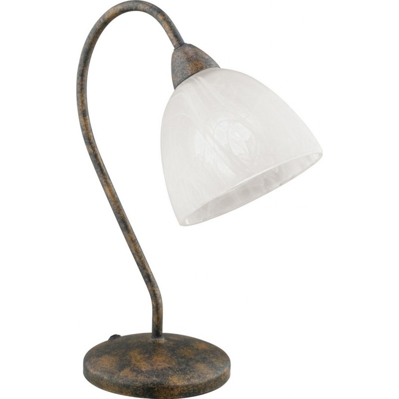 31,95 € Free Shipping | Table lamp Eglo Dionis 40W Conical Shape 34×24 cm. Bedroom, office and work zone. Retro, vintage and classic Style. Steel and glass. White, brown and oxide Color