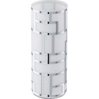 Table lamp Eglo Bayman 60W Cylindrical Shape Ø 10 cm. Bedroom, office and work zone. Modern, sophisticated and design Style. Glass and glass with decoration. White, plated chrome and silver Color