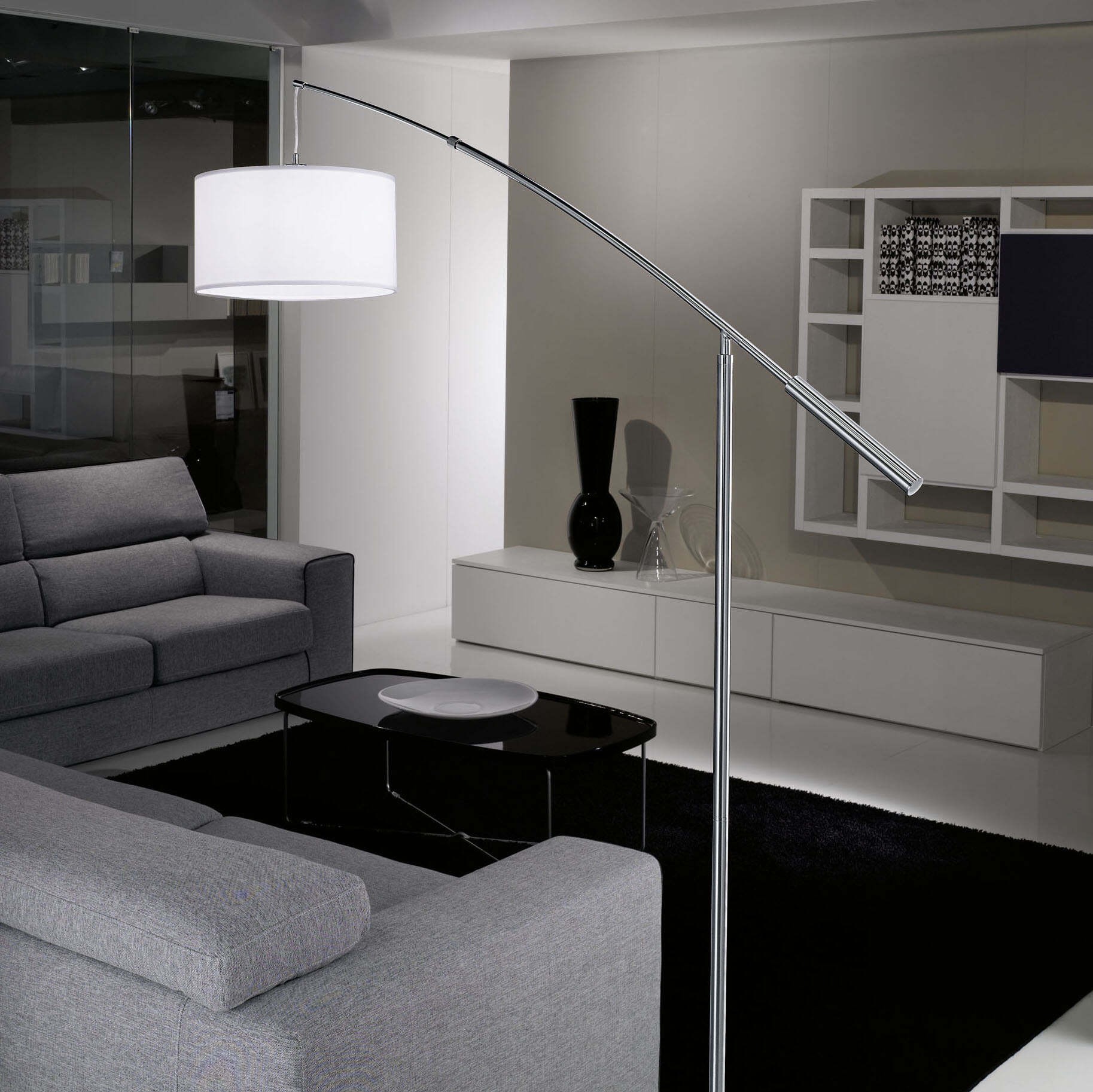 251,95 € Envoi gratuit | Lampadaire Eglo Nadina 60W 195×179 cm. Acier et textile. Couleur blanc, nickel et nickel mat