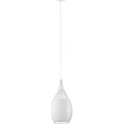 Hanging lamp Eglo Razoni 60W Conical Shape Ø 19 cm. Living room and dining room. Modern, sophisticated and design Style. Steel, Glass and Satin glass. White Color