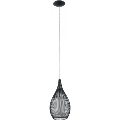 Hanging lamp Eglo Razoni 60W Conical Shape Ø 19 cm. Living room and dining room. Modern, sophisticated and design Style. Steel, Glass and Satin glass. White and black Color