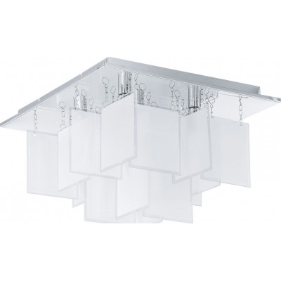 Deckenlampe Eglo Condrada 1 165W Pyramidal Gestalten 37×37 cm. Wohnzimmer, esszimmer und schlafzimmer. Design Stil. Stahl, Glas und Satinglas. Weiß, überzogenes chrom und silber Farbe