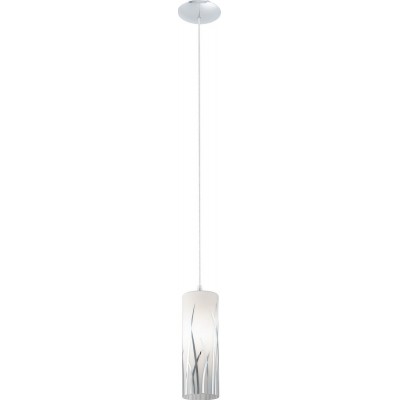 Hanging lamp Eglo Rivato 60W Cylindrical Shape Ø 9 cm. Living room and dining room. Modern and design Style. Steel, glass and lacquered glass. White, plated chrome and silver Color