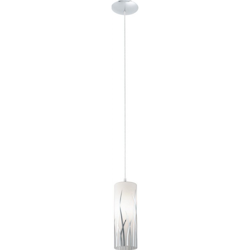 44,95 € Free Shipping | Hanging lamp Eglo Rivato 60W Cylindrical Shape Ø 9 cm. Living room and dining room. Modern and design Style. Steel, glass and lacquered glass. White, plated chrome and silver Color