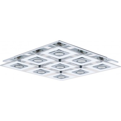 153,95 € Free Shipping | Indoor ceiling light Eglo Cabo 27W 3000K Warm light. Square Shape 47×47 cm. Living room, dining room and bedroom. Design Style. Steel, stainless steel and glass. White, plated chrome and silver Color