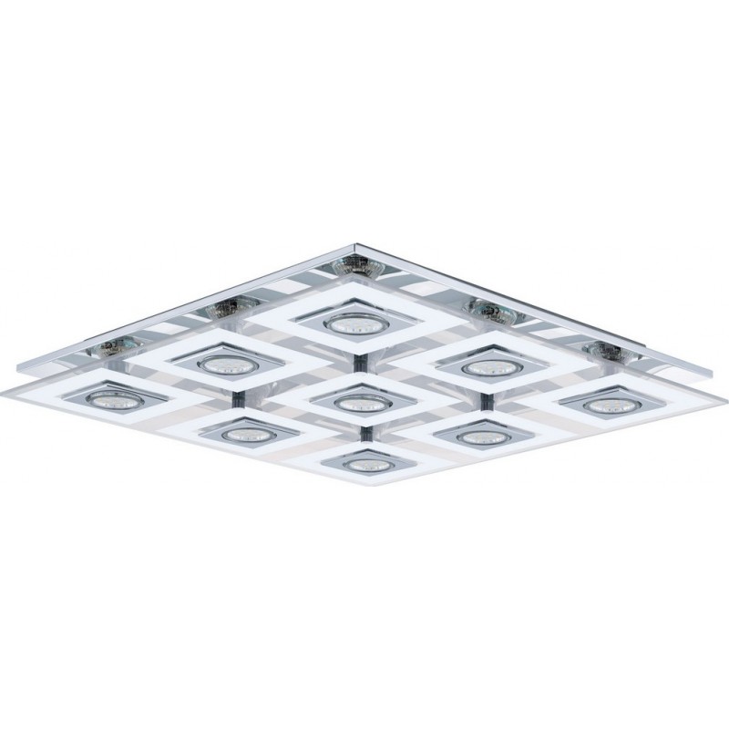 139,95 € Spedizione Gratuita | Lampada da soffitto Eglo Cabo 27W 3000K Luce calda. Forma Quadrata 47×47 cm. Soggiorno, sala da pranzo e camera da letto. Stile design. Acciaio, Acciaio inossidabile e Bicchiere. Colore bianca, cromato e argento