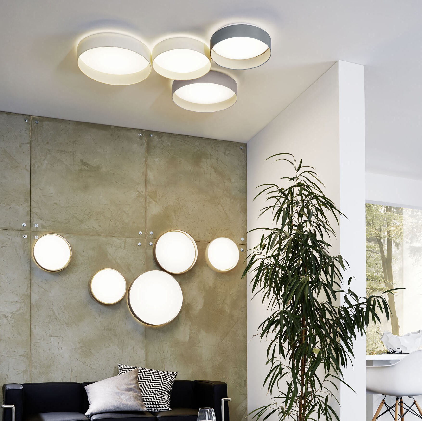 143,95 € Spedizione Gratuita | Lampada da soffitto Eglo Palomaro 24W 3000K Luce calda. Ø 50 cm. Plastica e tessile. Colore antracite, bianca e nero