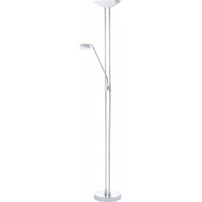 177,95 € Free Shipping | Floor lamp Eglo Baya LED 25W 3000K Warm light. Conical Shape 180×36 cm. Dining room, bedroom and office. Modern and design Style. Steel, plastic and glass. White, plated chrome, silver and satin Color