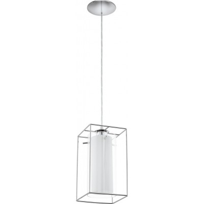 63,95 € Free Shipping | Hanging lamp Eglo Loncino 1 60W Cubic Shape 110×15 cm. Living room and dining room. Modern, design and cool Style. Steel, glass and satin glass. White, plated chrome and silver Color