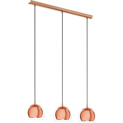 189,95 € Free Shipping | Hanging lamp Eglo Rocamar 120W Extended Shape 110×78 cm. Living room and dining room. Modern, sophisticated and design Style. Steel and glass. Copper and golden Color