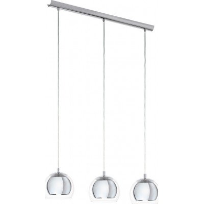 189,95 € Free Shipping | Hanging lamp Eglo Rocamar 120W Extended Shape 110×78 cm. Living room and dining room. Modern, sophisticated and design Style. Steel and glass. Plated chrome and silver Color