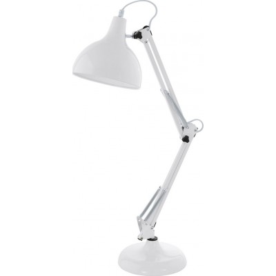 Lámpara de escritorio Eglo Borgillio 40W Forma Cónica 71×40 cm. Oficina y zona de trabajo. Estilo retro y vintage. Acero. Color blanco