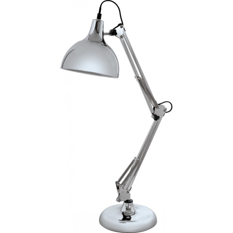 89,95 € Kostenloser Versand | Schreibtischlampe Eglo Borgillio 40W Konische Gestalten 71×40 cm. Büro und arbeitsbereich. Retro und jahrgang Stil. Stahl. Überzogenes chrom und silber Farbe