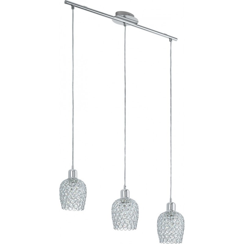 109,95 € Free Shipping | Hanging lamp Eglo Bonares 1 180W Extended Shape 110×75 cm. Living room, kitchen and dining room. Modern, sophisticated and design Style. Steel and Crystal. Plated chrome and silver Color