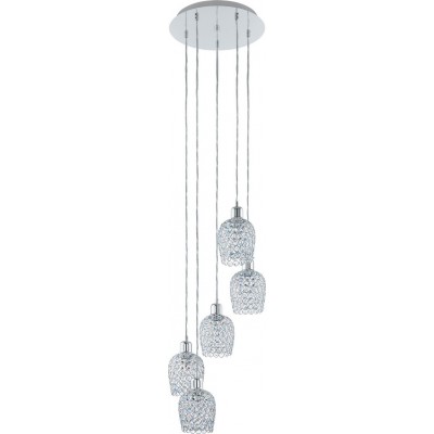 223,95 € Free Shipping | Hanging lamp Eglo Bonares 1 300W Cylindrical Shape Ø 35 cm. Living room, kitchen and dining room. Modern, sophisticated and design Style. Steel and crystal. Plated chrome and silver Color