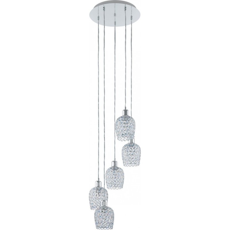 189,95 € Free Shipping | Hanging lamp Eglo Bonares 1 300W Cylindrical Shape Ø 35 cm. Living room, kitchen and dining room. Modern, sophisticated and design Style. Steel and Crystal. Plated chrome and silver Color