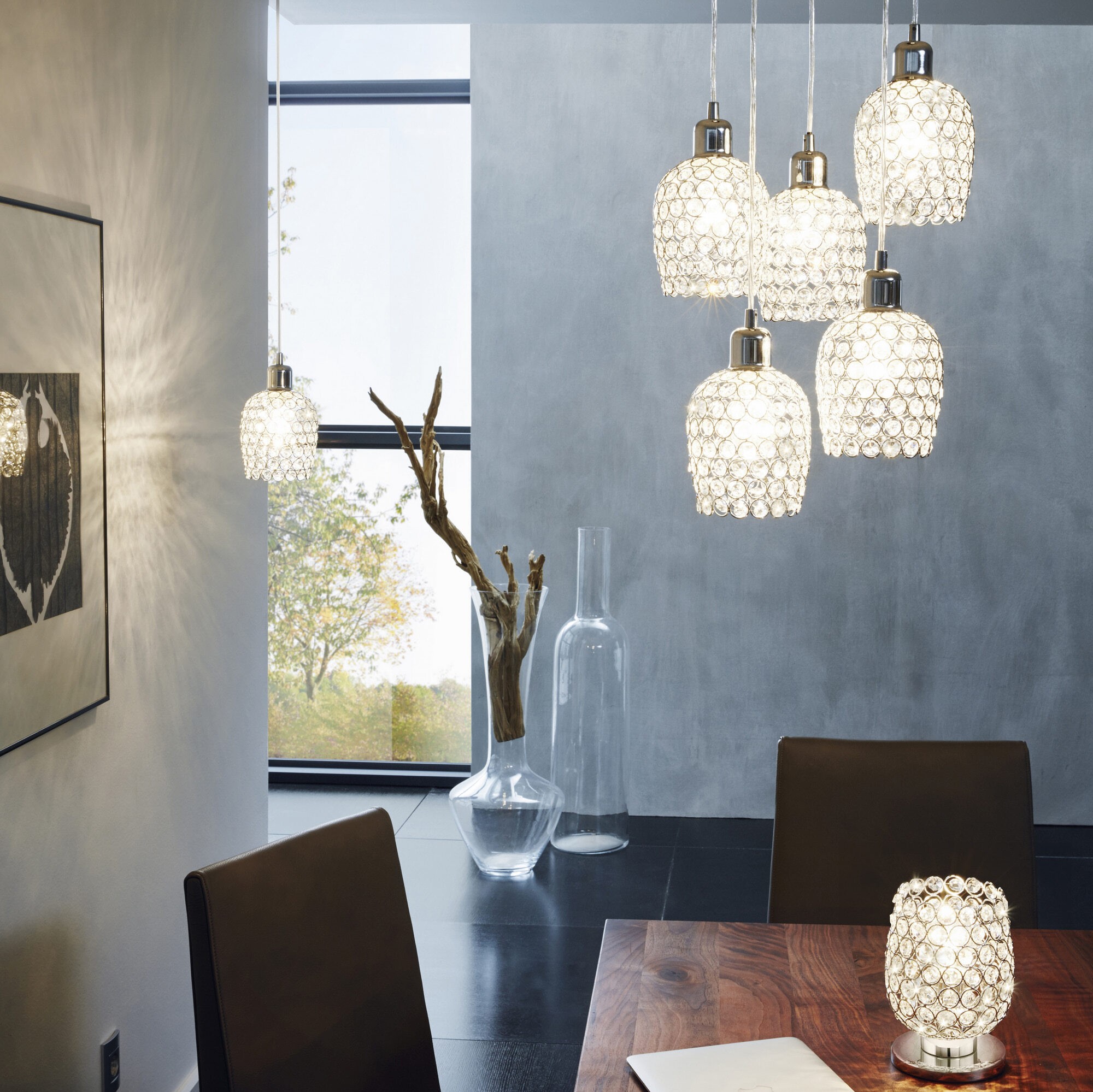39,95 € Envoi gratuit | Lampe de table Eglo Bonares 1 60W Ø 13 cm. Acier et cristal. Couleur chromé et argent
