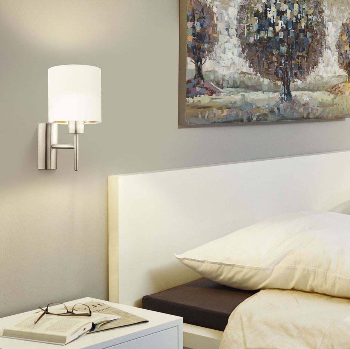 31,95 € Envio grátis | Luz de parede interna Eglo Pasteri 60W 31×15 cm. Aço e têxtil. Cor branco, cobre, dourado, níquel e níquel mate