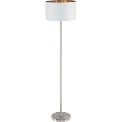 Lámpara de pie Eglo Pasteri 60W Forma Cilíndrica Ø 38 cm. Comedor, dormitorio y oficina. Estilo moderno, diseño y cool. Acero y Textil. Color blanco, cobre, dorado, níquel y níquel mate