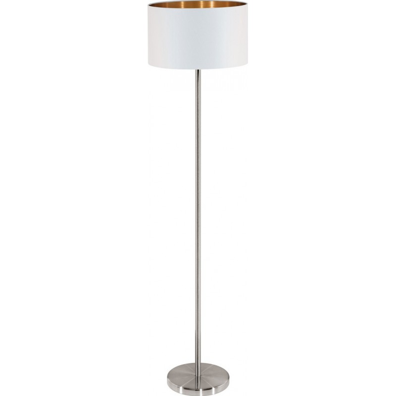 Floor lamp Eglo Pasteri 60W Cylindrical Shape Ø 38 cm. Dining room, bedroom and office. Modern, design and cool Style. Steel and textile. White, copper, golden, nickel and matt nickel Color