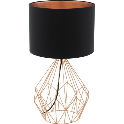 Table lamp Eglo Pedregal 1 60W Cylindrical Shape Ø 35 cm. Bedroom, office and work zone. Modern, sophisticated and design Style. Steel and Textile. Copper, golden and black Color