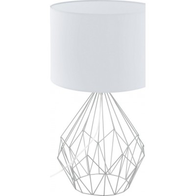 82,95 € Free Shipping | Table lamp Eglo Pedregal 1 60W Cylindrical Shape Ø 35 cm. Bedroom, office and work zone. Modern and design Style. Steel and textile. White, plated chrome and silver Color