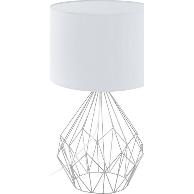 69,95 € Free Shipping | Table lamp Eglo Pedregal 1 60W Cylindrical Shape Ø 35 cm. Bedroom, office and work zone. Modern and design Style. Steel and Textile. White, plated chrome and silver Color