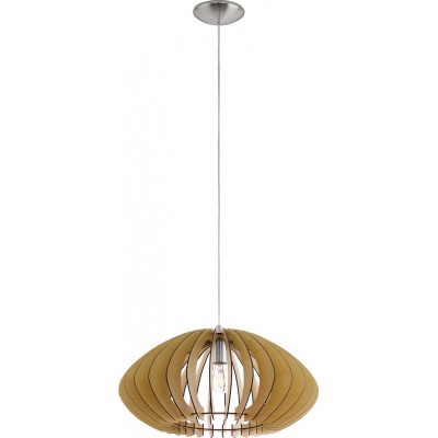 87,95 € Free Shipping | Hanging lamp Eglo Cossano 2 60W Oval Shape Ø 50 cm. Living room and dining room. Retro and vintage Style. Steel and Wood. Brown, nickel, matt nickel and light brown Color