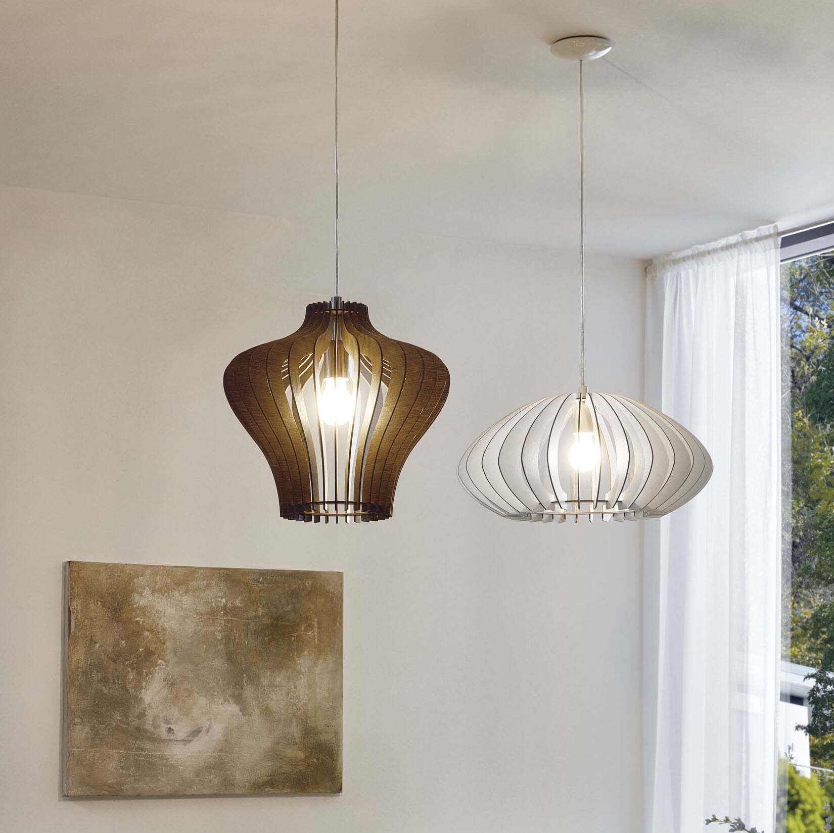 42,95 € Free Shipping | Hanging lamp Eglo Cossano 2 60W Ø 38 cm. Steel and wood. Brown, nickel and matt nickel Color