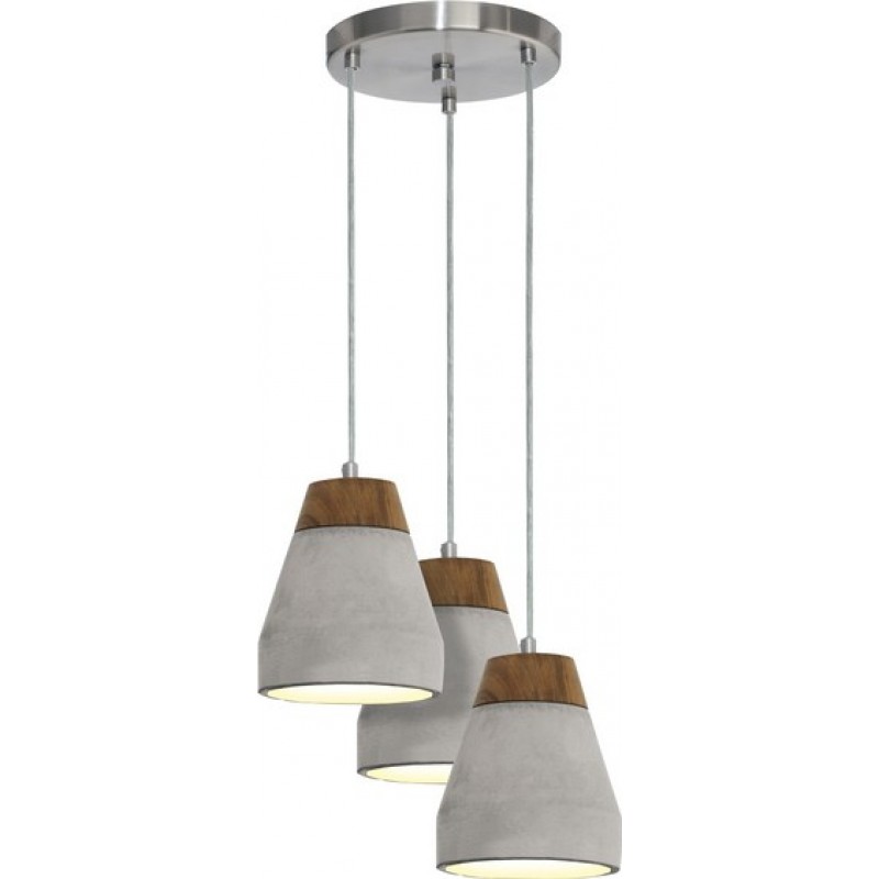 128,95 € Free Shipping | Hanging lamp Eglo Tarega 180W Conical Shape Ø 25 cm. Living room and dining room. Modern and design Style. Steel, concrete and wood. Gray and brown Color