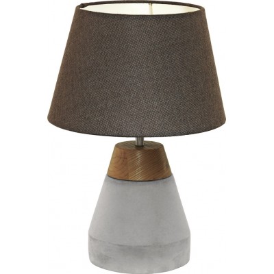 56,95 € Free Shipping | Table lamp Eglo Tarega 60W Ø 25 cm. Concrete, wood and textile. Gray and brown Color