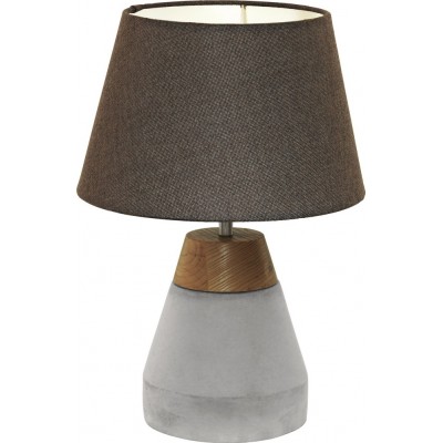 Table lamp Eglo Tarega 60W Conical Shape Ø 25 cm. Bedroom, office and work zone. Retro and vintage Style. Concrete, Wood and Textile. Gray and brown Color