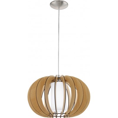 77,95 € Free Shipping | Hanging lamp Eglo Stellato 1 60W Spherical Shape Ø 40 cm. Living room and dining room. Retro and vintage Style. Steel, wood and glass. White, brown, nickel, matt nickel and light brown Color
