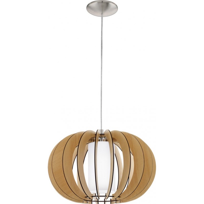 77,95 € Free Shipping | Hanging lamp Eglo Stellato 1 60W Spherical Shape Ø 40 cm. Living room and dining room. Retro and vintage Style. Steel, wood and glass. White, brown, nickel, matt nickel and light brown Color