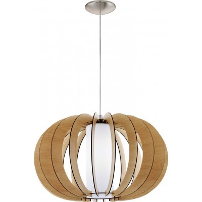 81,95 € Free Shipping | Hanging lamp Eglo Stellato 1 60W Spherical Shape Ø 50 cm. Living room and dining room. Retro and vintage Style. Steel, wood and glass. White, brown, nickel, matt nickel and light brown Color