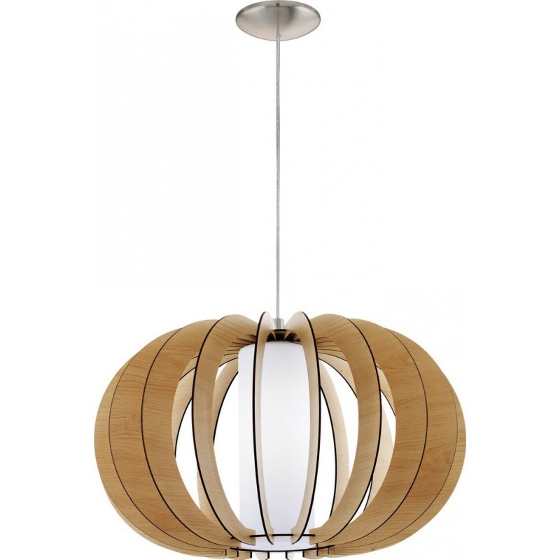 99,95 € Free Shipping | Hanging lamp Eglo Stellato 1 60W Spherical Shape Ø 50 cm. Living room and dining room. Retro and vintage Style. Steel, wood and glass. White, brown, nickel, matt nickel and light brown Color