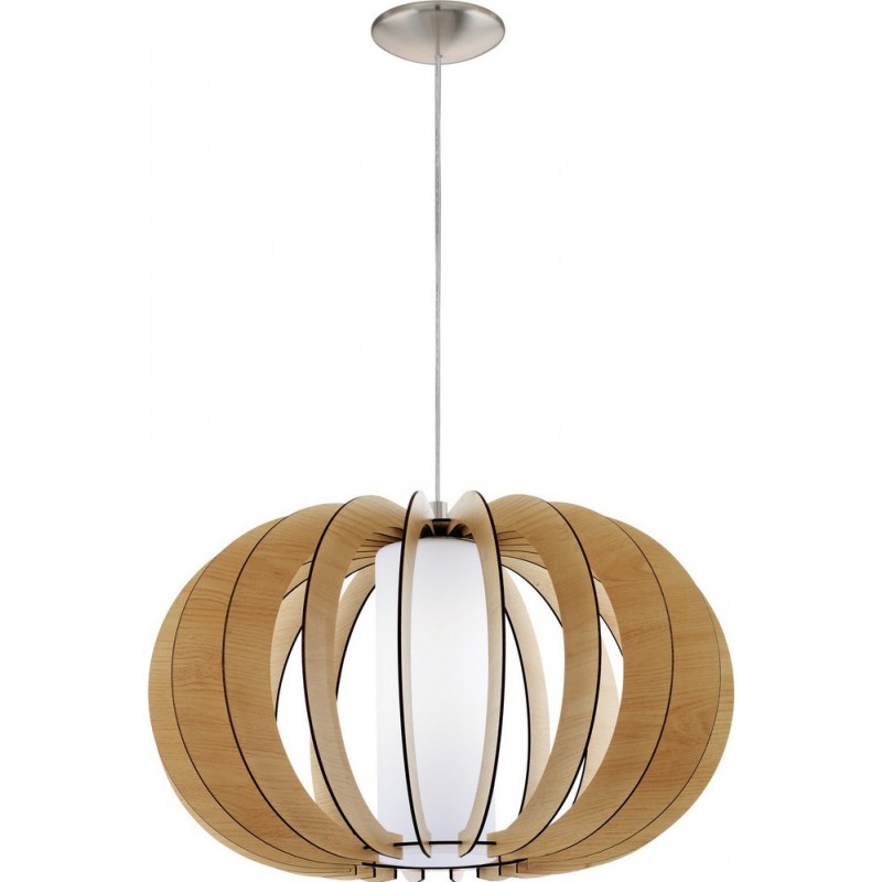 99,95 € Free Shipping | Hanging lamp Eglo Stellato 1 60W Spherical Shape Ø 50 cm. Living room and dining room. Retro and vintage Style. Steel, Wood and Glass. White, brown, nickel, matt nickel and light brown Color