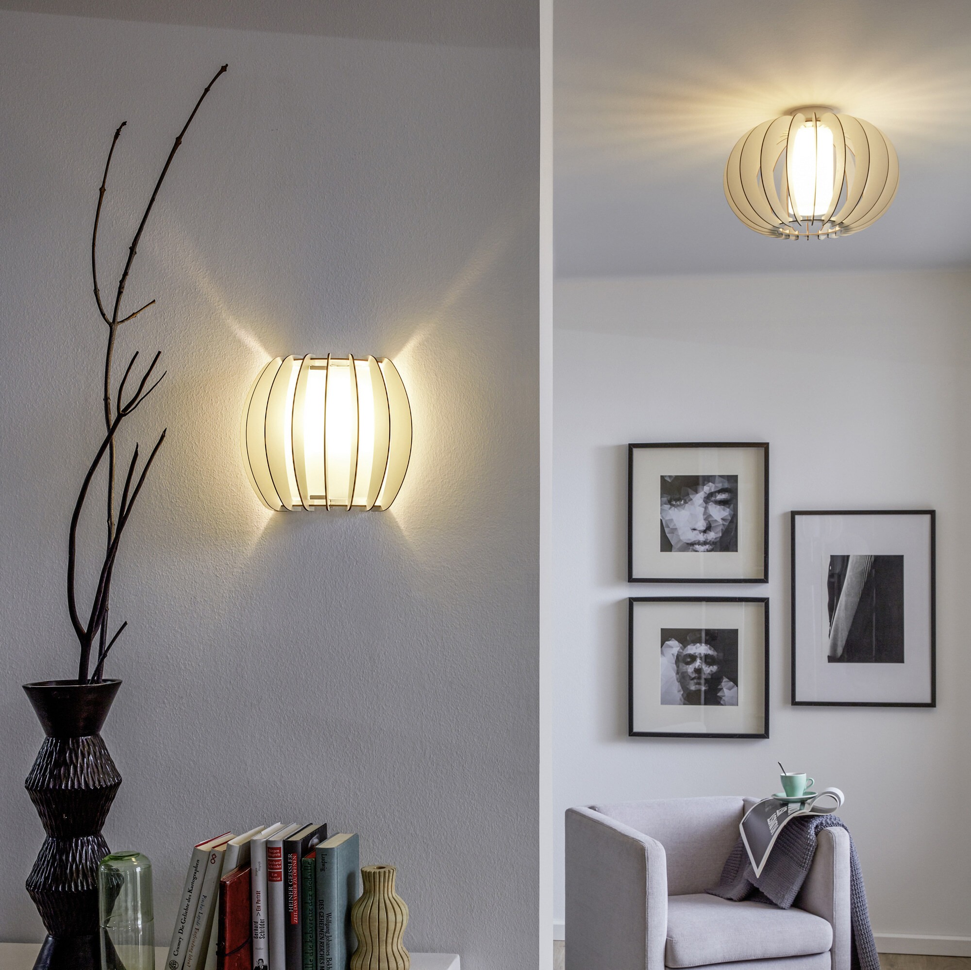 39,95 € Envio grátis | Luz de parede interna Eglo Stellato 2 60W 29×25 cm. Aço, madeira e vidro. Cor branco
