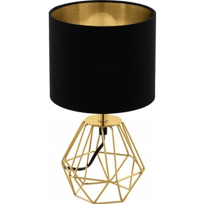 33,95 € Free Shipping | Table lamp Eglo Carlton 2 60W Cylindrical Shape Ø 16 cm. Bedroom, office and work zone. Modern and design Style. Steel and textile. Golden, brass and black Color