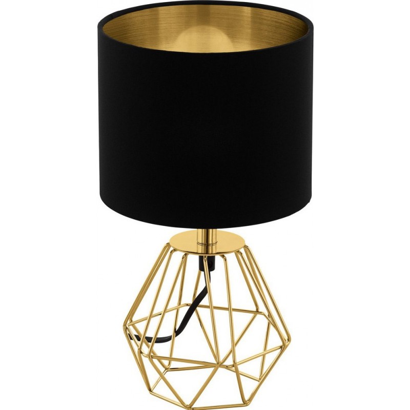 37,95 € Free Shipping | Table lamp Eglo Carlton 2 60W Cylindrical Shape Ø 16 cm. Bedroom, office and work zone. Modern and design Style. Steel and Textile. Golden, brass and black Color