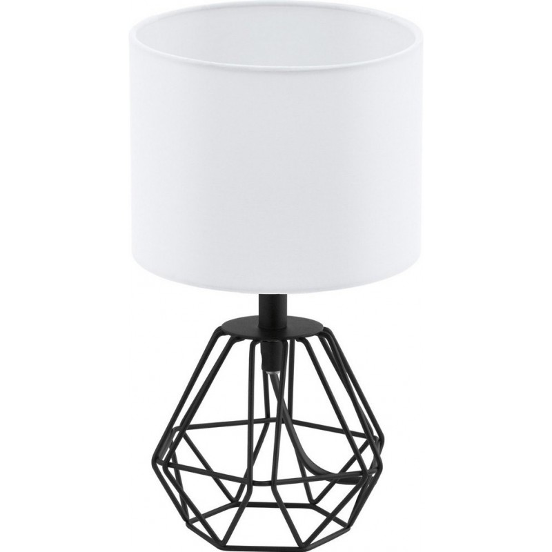 37,95 € Free Shipping | Table lamp Eglo Carlton 2 60W Cylindrical Shape Ø 16 cm. Bedroom, office and work zone. Modern and design Style. Steel and Textile. White and black Color